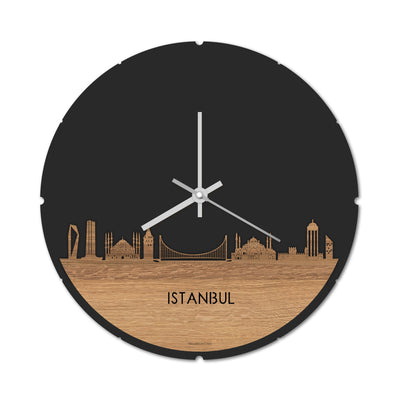 Skyline Clock Round Istanbul Oak