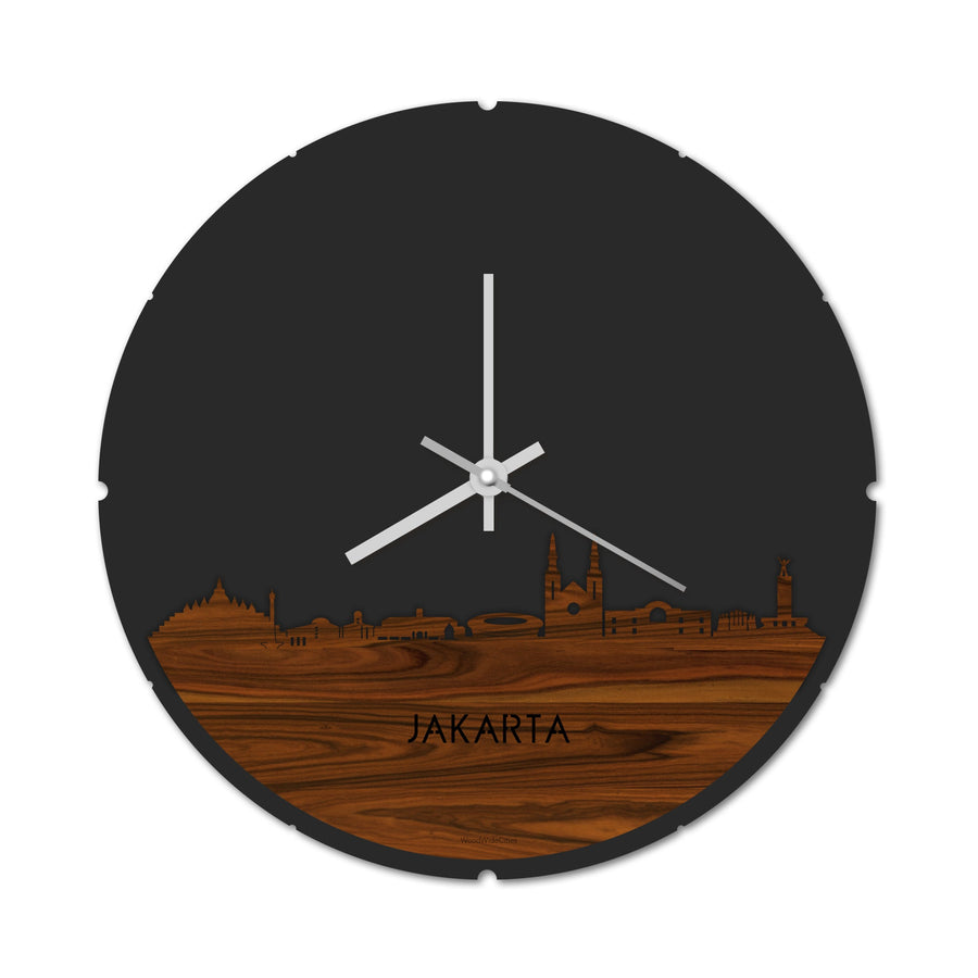 Skyline Klok Rond Jakarta Palissander houten cadeau decoratie relatiegeschenk van WoodWideCities