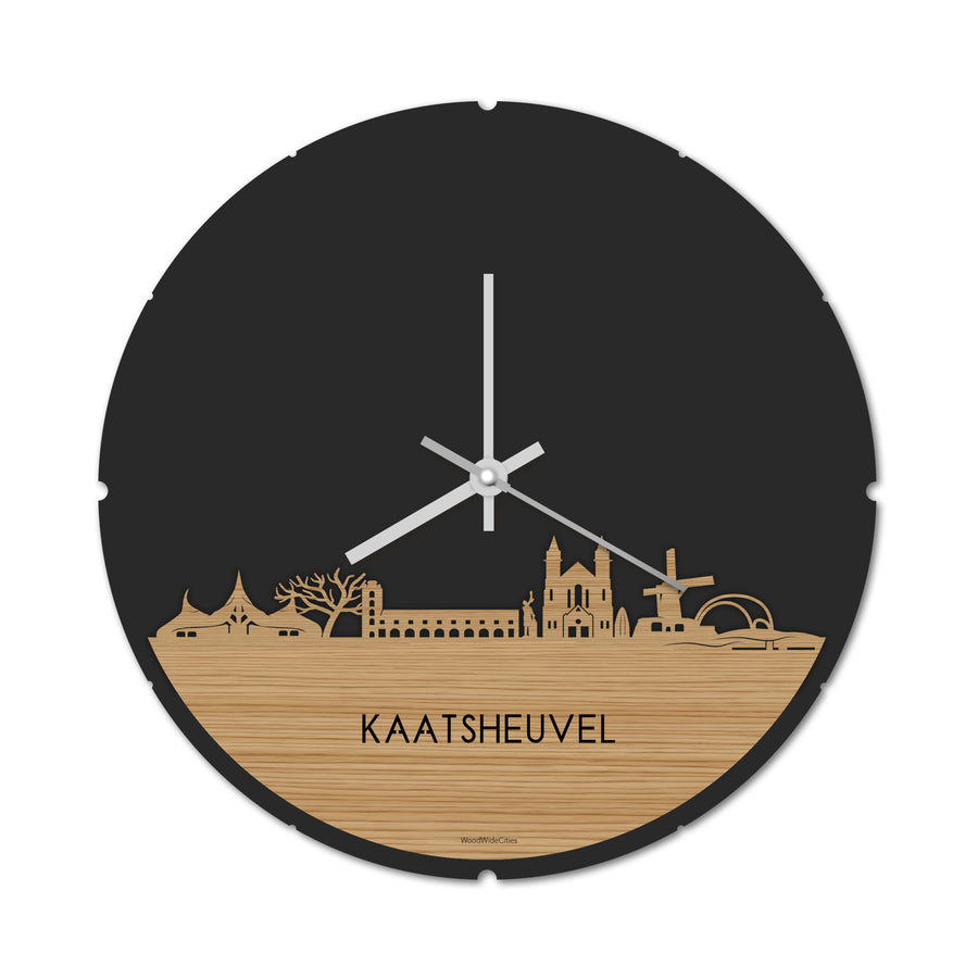 Skyline Klok Rond Kaatsheuvel Bamboe houten cadeau decoratie relatiegeschenk van WoodWideCities
