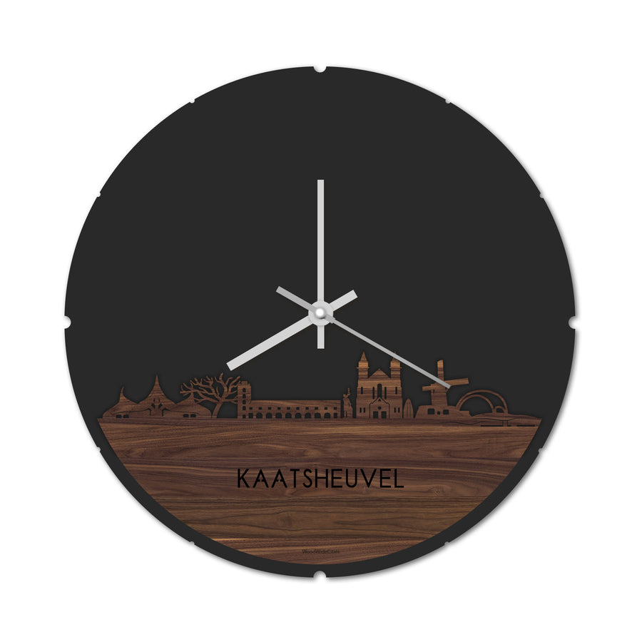 Skyline Klok Rond Kaatsheuvel Noten houten cadeau decoratie relatiegeschenk van WoodWideCities