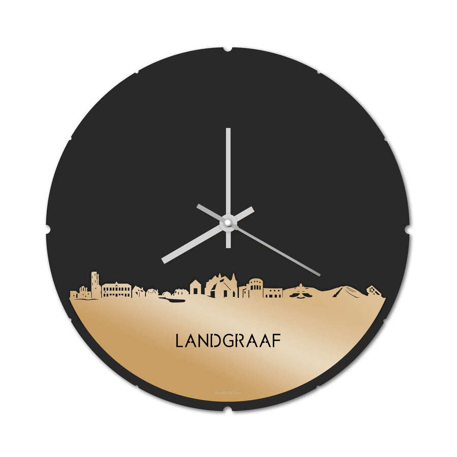 Skyline Klok Rond Landgraaf Metallic Goud gerecycled kunststof cadeau decoratie relatiegeschenk van WoodWideCities