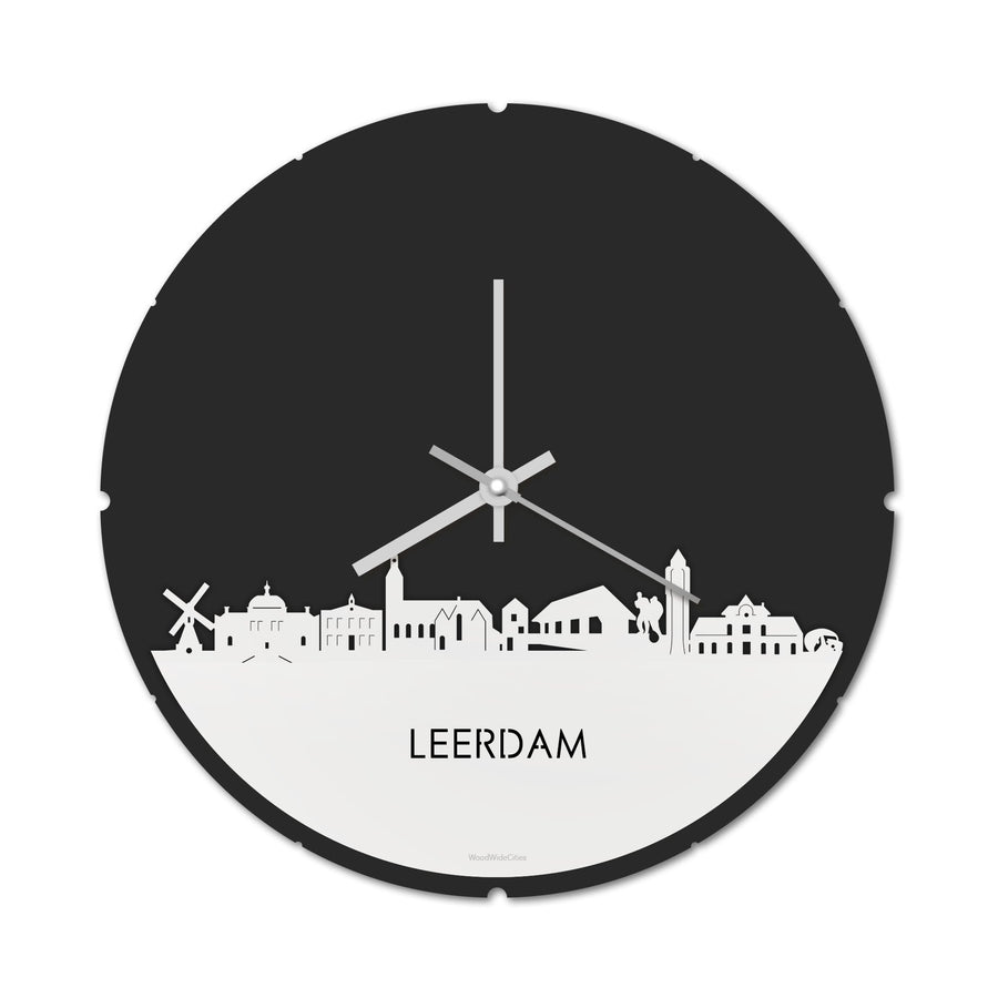 Skyline Klok Rond Leerdam Wit glanzend gerecycled kunststof cadeau decoratie relatiegeschenk van WoodWideCities