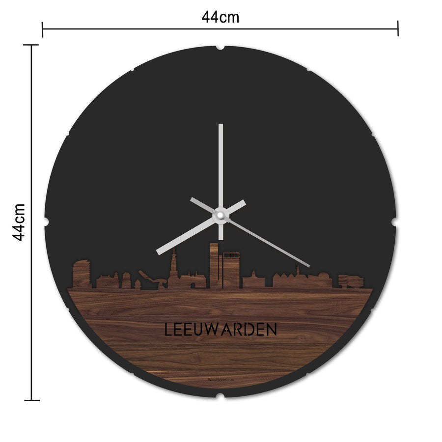 Skyline Klok Rond Leeuwarden Palissander houten cadeau decoratie relatiegeschenk van WoodWideCities