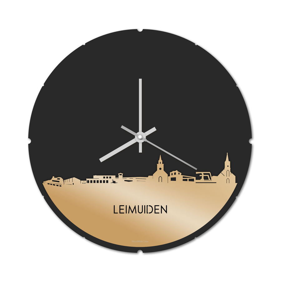 Skyline Klok Rond Leimuiden Metallic Goud gerecycled kunststof cadeau decoratie relatiegeschenk van WoodWideCities