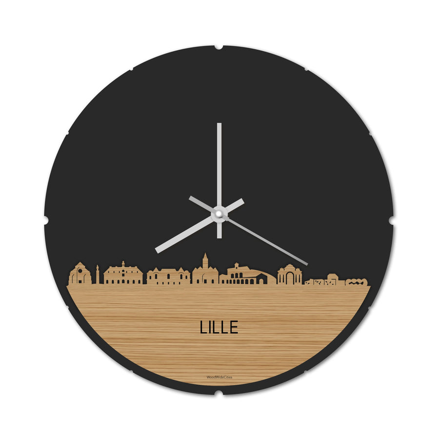 Skyline Klok Rond Lille Bamboe houten cadeau decoratie relatiegeschenk van WoodWideCities
