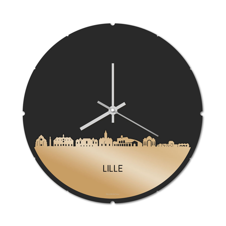 Skyline Klok Rond Lille Metallic Goud gerecycled kunststof cadeau decoratie relatiegeschenk van WoodWideCities