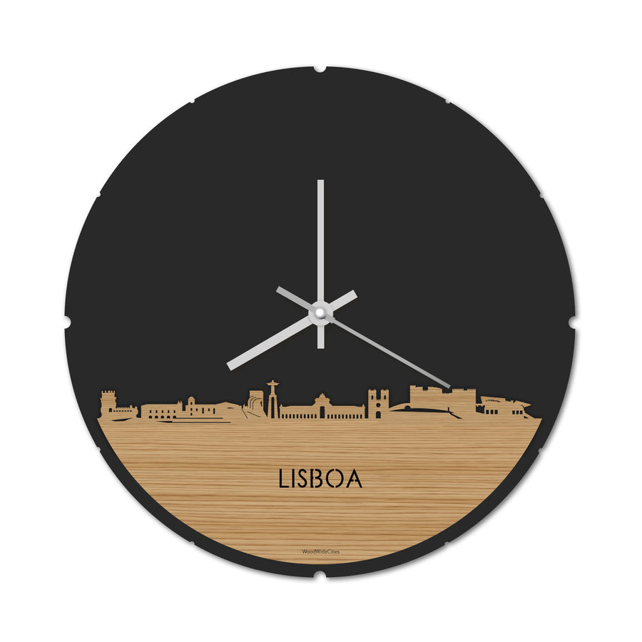 Skyline Klok Rond Lisboa Bamboe houten cadeau decoratie relatiegeschenk van WoodWideCities