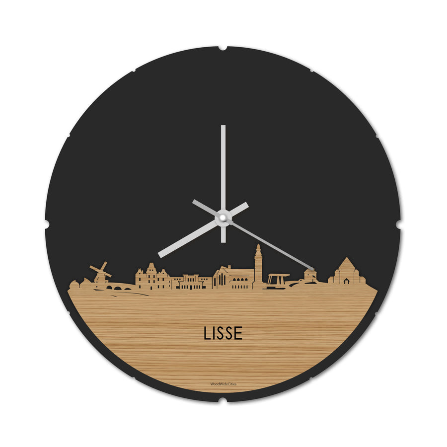 Skyline Klok Rond Lisse Bamboe houten cadeau decoratie relatiegeschenk van WoodWideCities