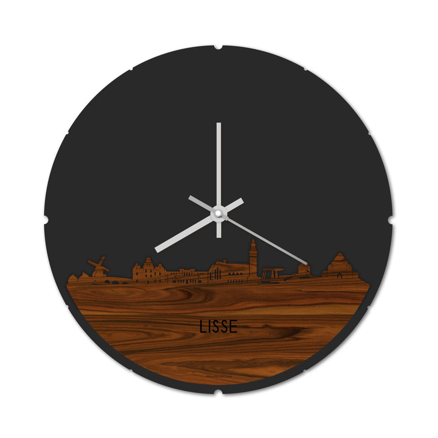 Skyline Klok Rond Lisse Palissander houten cadeau decoratie relatiegeschenk van WoodWideCities