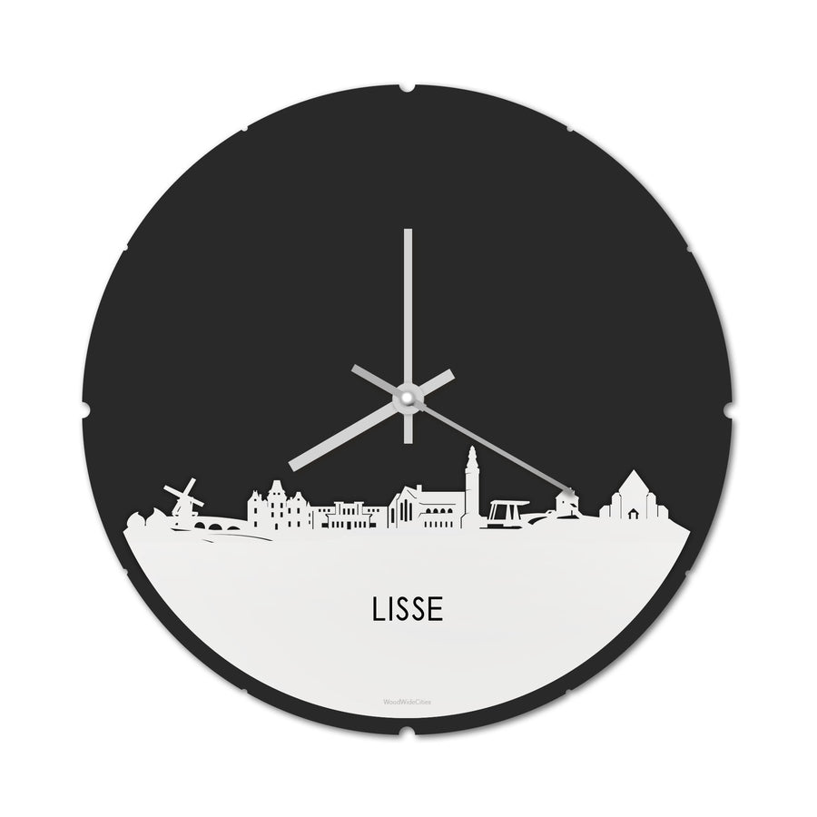 Skyline Klok Rond Lisse Wit glanzend gerecycled kunststof cadeau decoratie relatiegeschenk van WoodWideCities