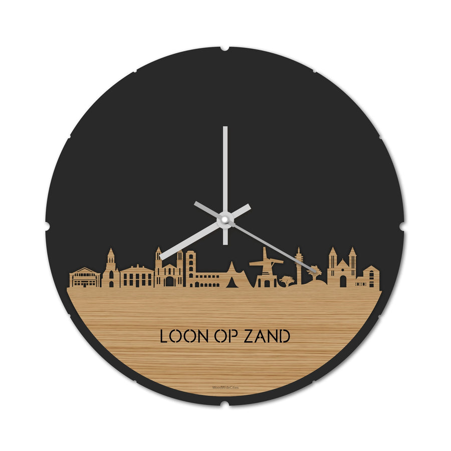 Skyline Klok Rond Loon op Zand Bamboe houten cadeau decoratie relatiegeschenk van WoodWideCities