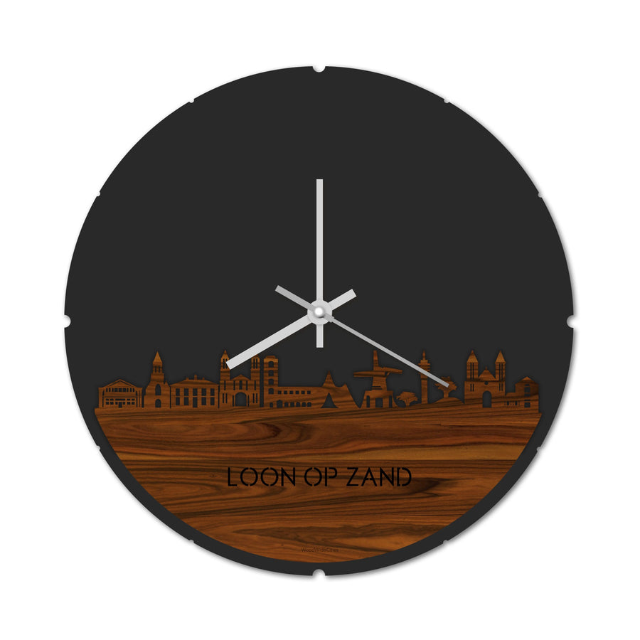 Skyline Klok Rond Loon op Zand Palissander houten cadeau decoratie relatiegeschenk van WoodWideCities