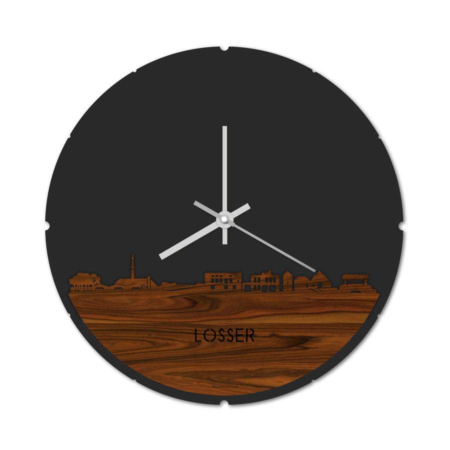 Skyline Klok Rond Losser Palissander houten cadeau decoratie relatiegeschenk van WoodWideCities