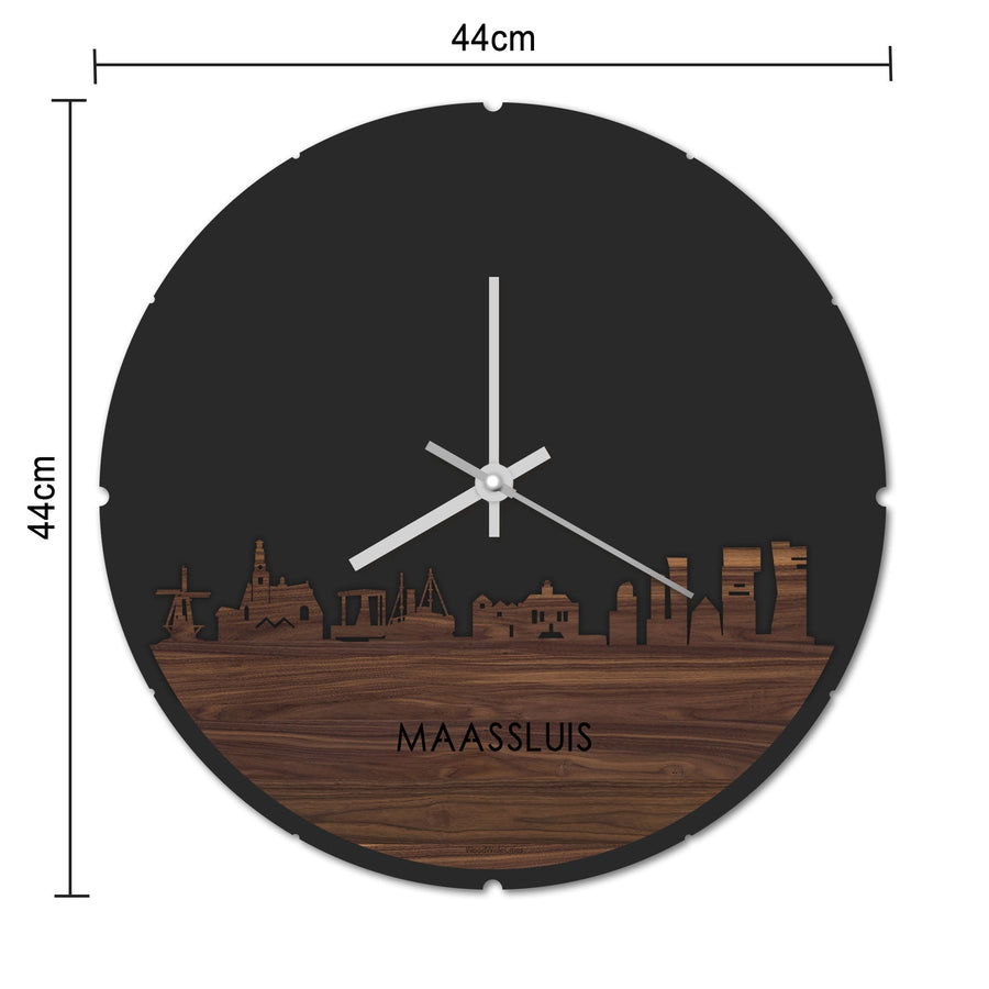 Skyline Klok Rond Maassluis Zwart glanzend gerecycled kunststof cadeau decoratie relatiegeschenk van WoodWideCities