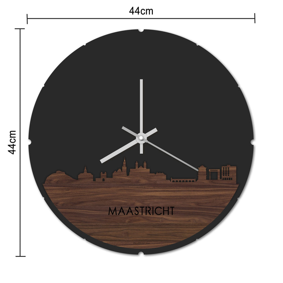 Skyline Klok Rond Maastricht Zwart glanzend gerecycled kunststof cadeau decoratie relatiegeschenk van WoodWideCities