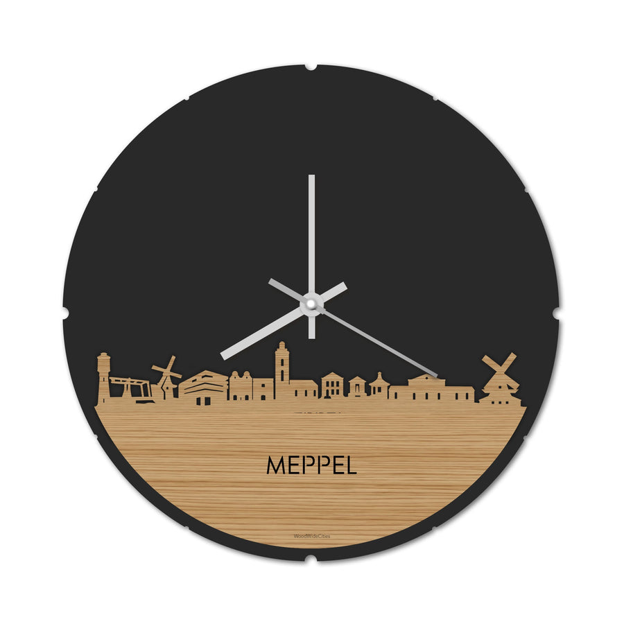Skyline Klok Rond Meppel Bamboe houten cadeau decoratie relatiegeschenk van WoodWideCities