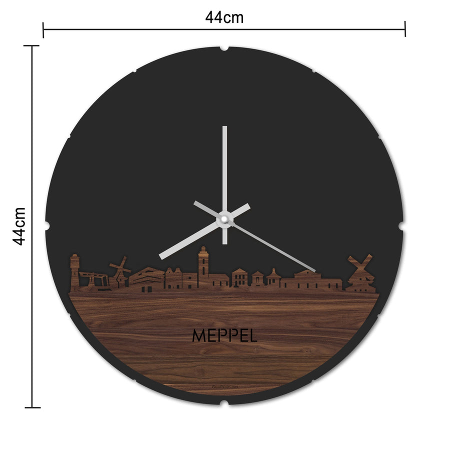 Skyline Klok Rond Meppel Eiken houten cadeau decoratie relatiegeschenk van WoodWideCities