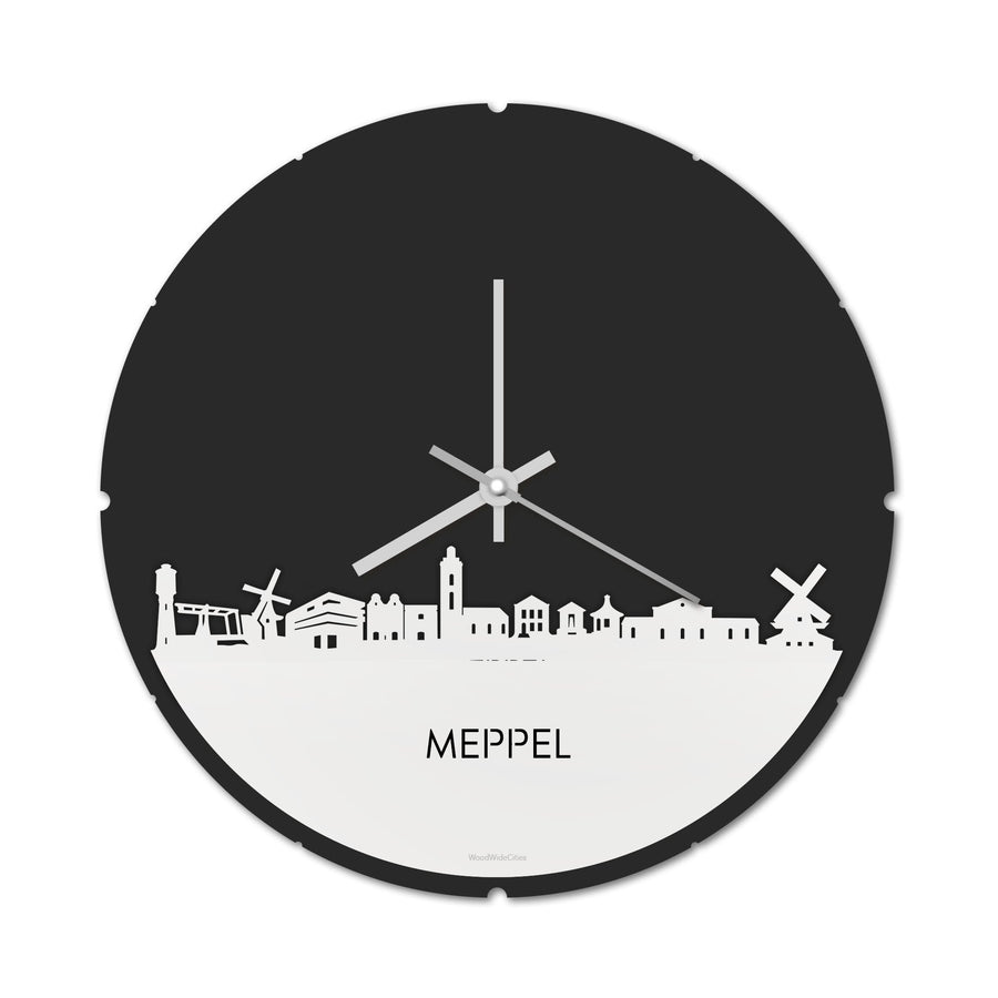 Skyline Klok Rond Meppel Wit glanzend gerecycled kunststof cadeau decoratie relatiegeschenk van WoodWideCities