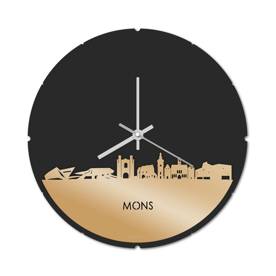 Skyline Klok Rond Mons Metallic Goud gerecycled kunststof cadeau decoratie relatiegeschenk van WoodWideCities