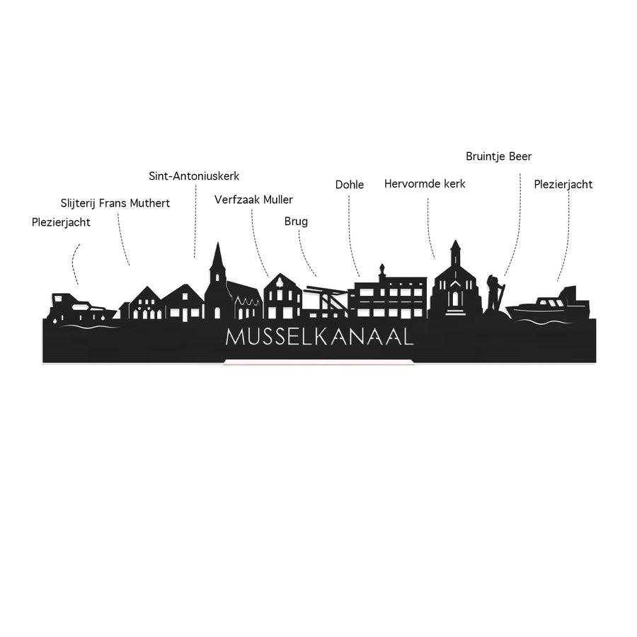 Skyline Klok Rond Musselkanaal Palissander houten cadeau decoratie relatiegeschenk van WoodWideCities