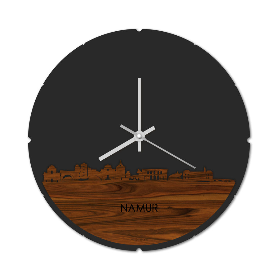Skyline Klok Rond Namur Palissander houten cadeau decoratie relatiegeschenk van WoodWideCities