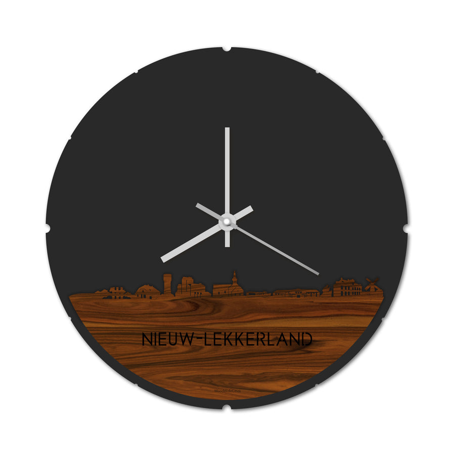 Skyline Klok Rond Nieuw-Lekkerland Palissander houten cadeau decoratie relatiegeschenk van WoodWideCities