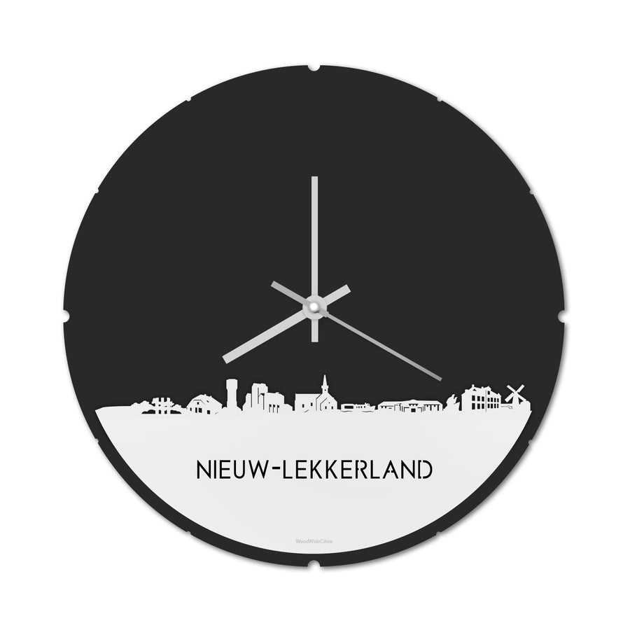 Skyline Klok Rond Nieuw-Lekkerland Wit glanzend gerecycled kunststof cadeau decoratie relatiegeschenk van WoodWideCities