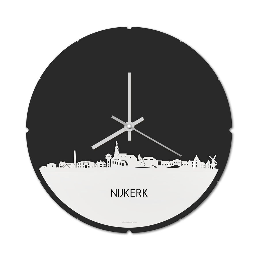 Skyline Klok Rond Nijkerk Wit glanzend gerecycled kunststof cadeau decoratie relatiegeschenk van WoodWideCities