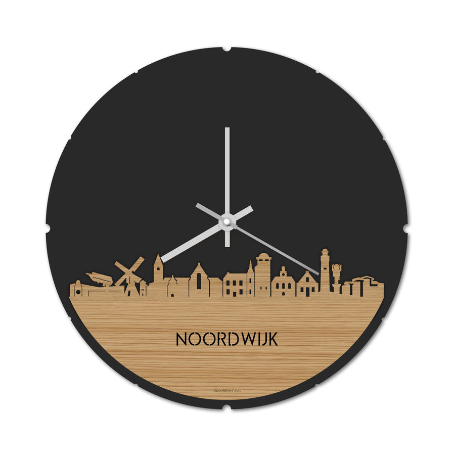 Skyline Klok Rond Noordwijk Bamboe houten cadeau decoratie relatiegeschenk van WoodWideCities