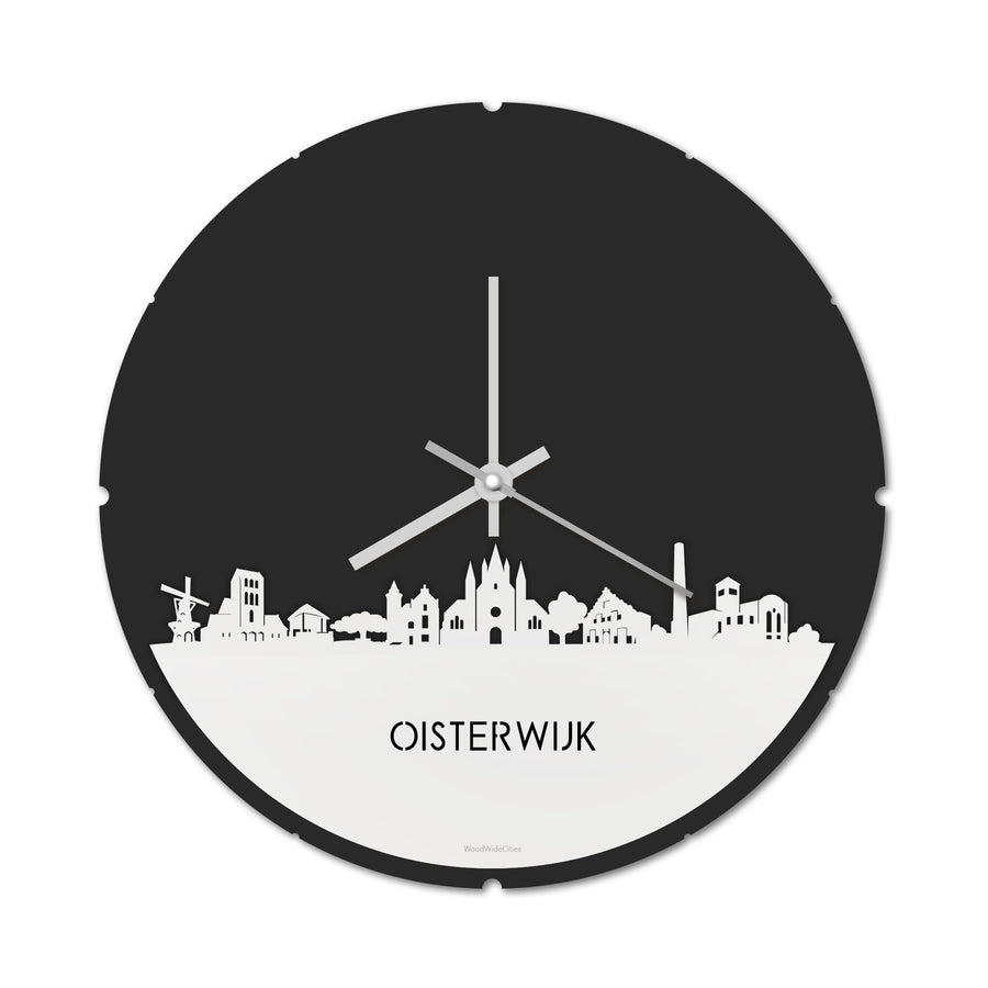 Skyline Klok Rond Oisterwijk Wit glanzend gerecycled kunststof cadeau decoratie relatiegeschenk van WoodWideCities