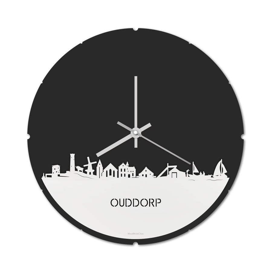 Skyline Klok Rond Ouddorp Wit glanzend gerecycled kunststof cadeau decoratie relatiegeschenk van WoodWideCities