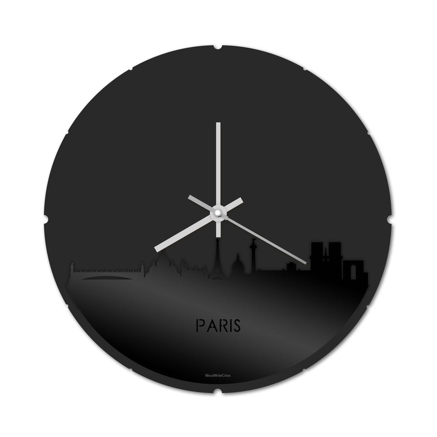Skyline Klok Rond Parijs Zwart glanzend gerecycled kunststof cadeau decoratie relatiegeschenk van WoodWideCities
