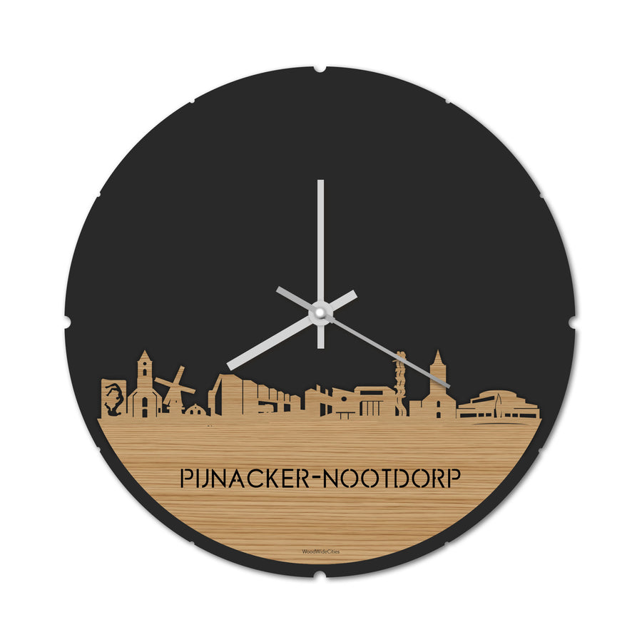 Skyline Klok Rond Pijnacker-Nootdorp Bamboe houten cadeau decoratie relatiegeschenk van WoodWideCities