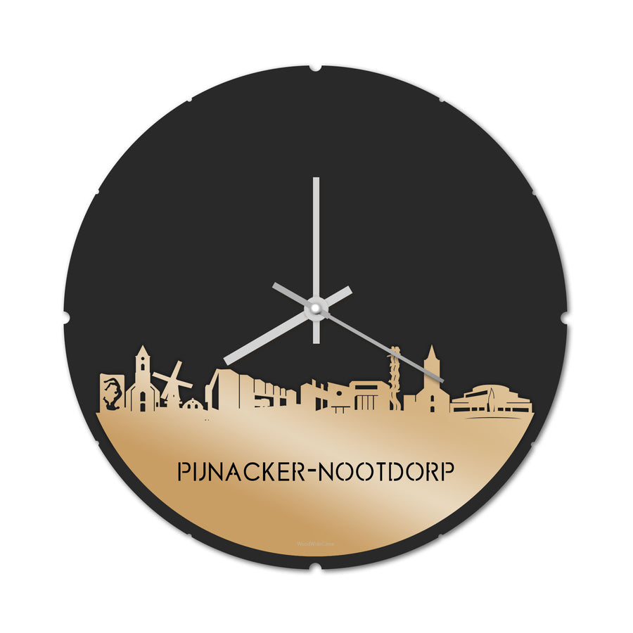 Skyline Klok Rond Pijnacker-Nootdorp Metallic Goud gerecycled kunststof cadeau decoratie relatiegeschenk van WoodWideCities