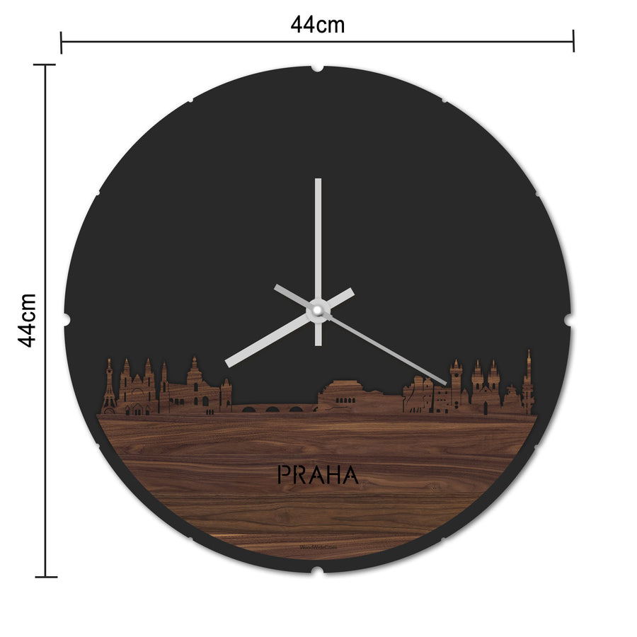 Skyline Klok Rond Praha Wit glanzend gerecycled kunststof cadeau decoratie relatiegeschenk van WoodWideCities