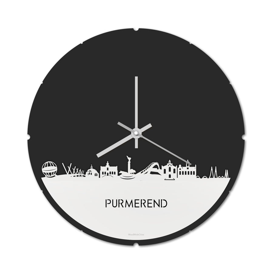 Skyline Klok Rond Purmerend Wit glanzend gerecycled kunststof cadeau decoratie relatiegeschenk van WoodWideCities
