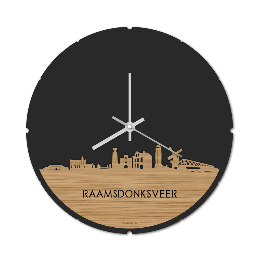 Skyline Klok Rond Raamsdonksveer Bamboe houten cadeau decoratie relatiegeschenk van WoodWideCities