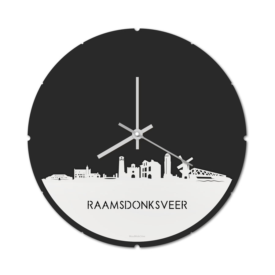Skyline Klok Rond Raamsdonksveer Wit glanzend gerecycled kunststof cadeau decoratie relatiegeschenk van WoodWideCities