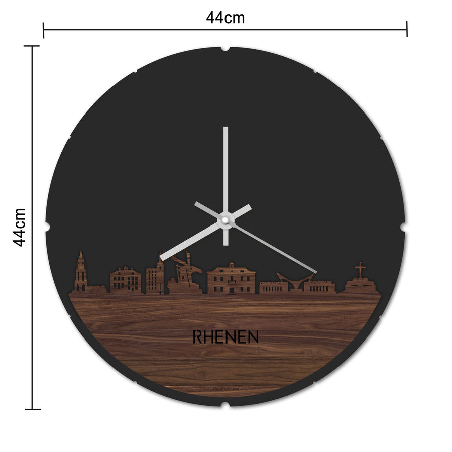 Skyline Klok Rond Rhenen Palissander houten cadeau decoratie relatiegeschenk van WoodWideCities