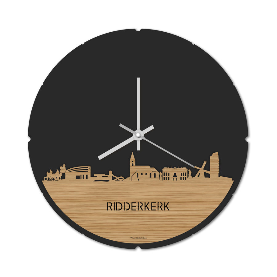 Skyline Klok Rond Ridderkerk Bamboe houten cadeau decoratie relatiegeschenk van WoodWideCities