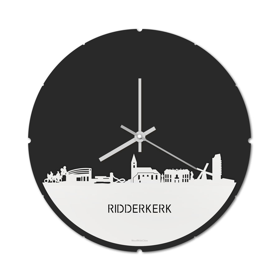 Skyline Klok Rond Ridderkerk Wit glanzend gerecycled kunststof cadeau decoratie relatiegeschenk van WoodWideCities