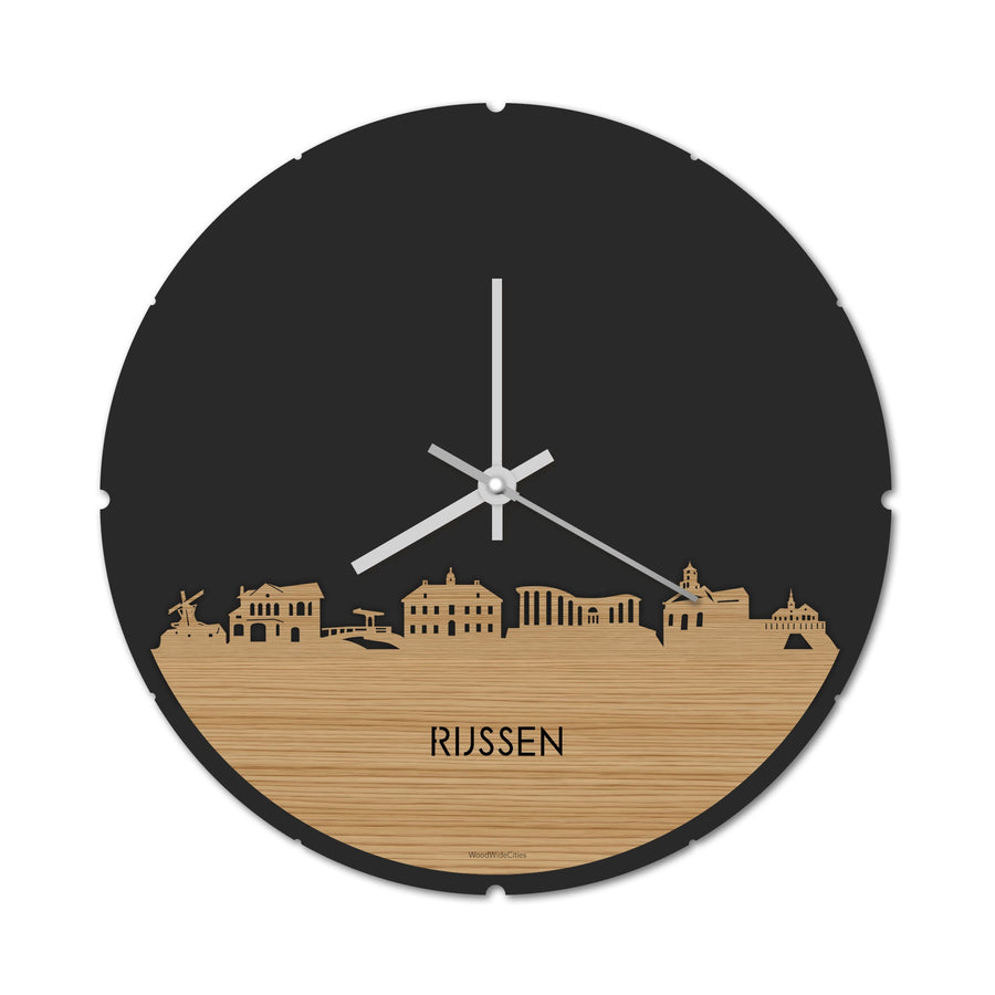 Skyline Klok Rond Rijssen Bamboe houten cadeau decoratie relatiegeschenk van WoodWideCities