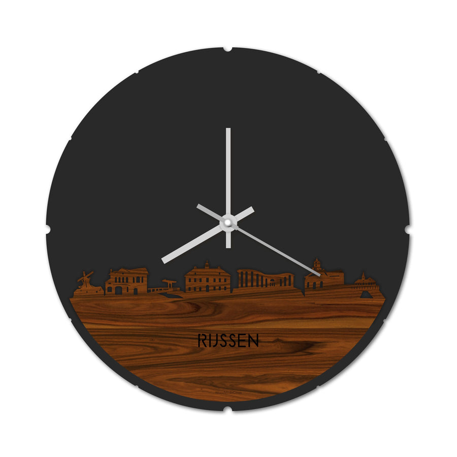 Skyline Klok Rond Rijssen Palissander houten cadeau decoratie relatiegeschenk van WoodWideCities
