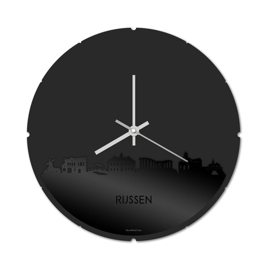 Skyline Klok Rond Rijssen Zwart glanzend gerecycled kunststof cadeau decoratie relatiegeschenk van WoodWideCities