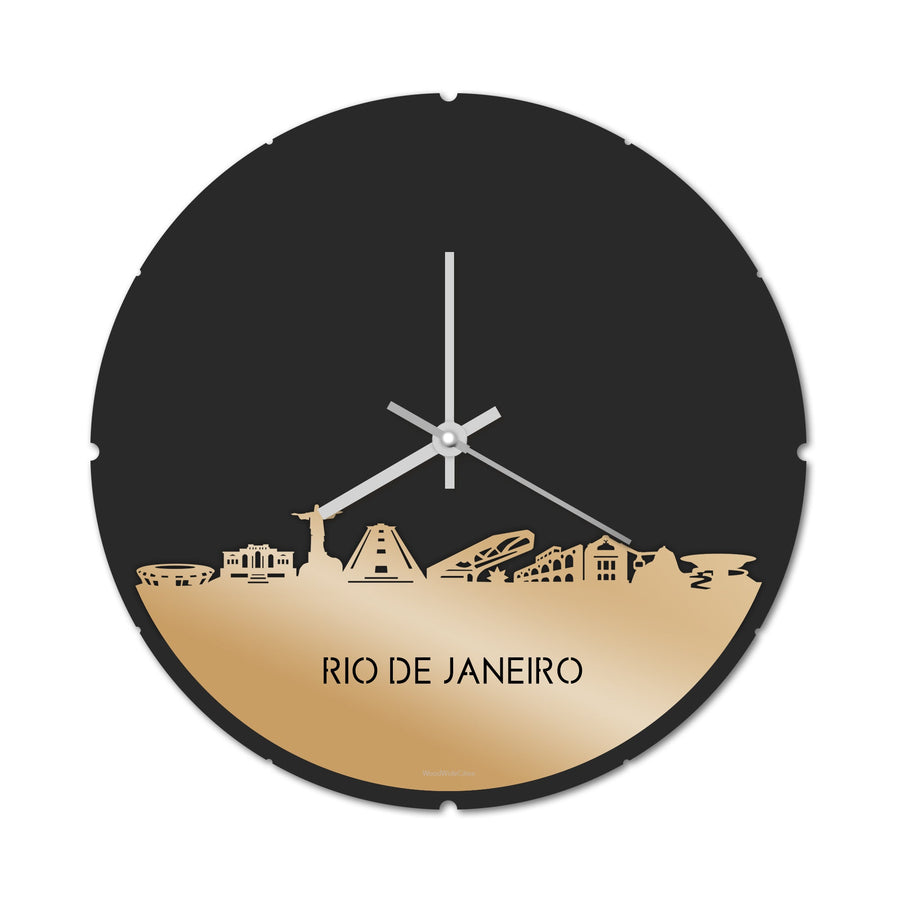 Skyline Klok Rond Rio de Janeiro Metallic Goud gerecycled kunststof cadeau decoratie relatiegeschenk van WoodWideCities