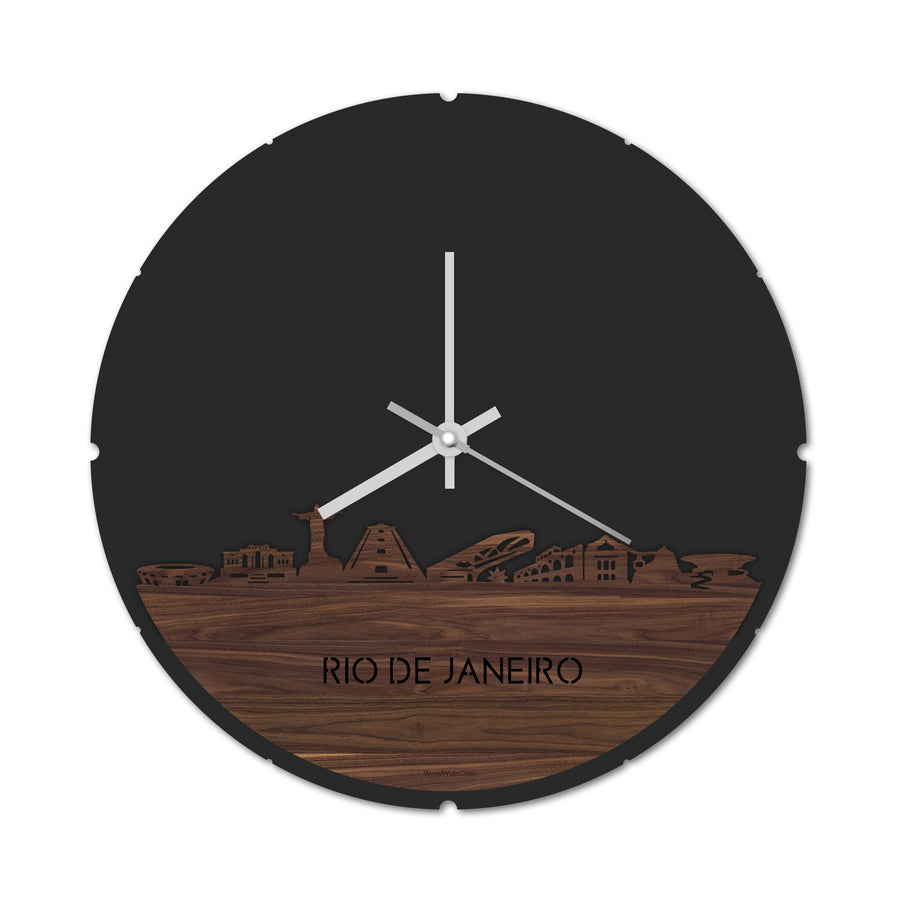 Skyline Klok Rond Rio de Janeiro Noten houten cadeau decoratie relatiegeschenk van WoodWideCities
