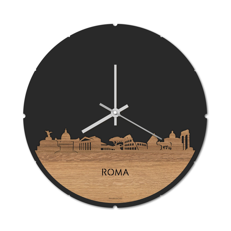 Skyline Klok Rond Rome Eiken Eiken houten cadeau decoratie relatiegeschenk van WoodWideCities