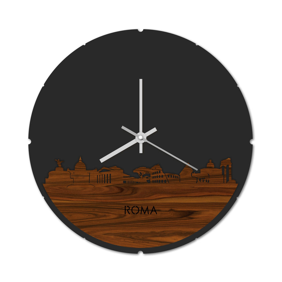 Skyline Klok Rond Rome Palissander Palissander houten cadeau decoratie relatiegeschenk van WoodWideCities