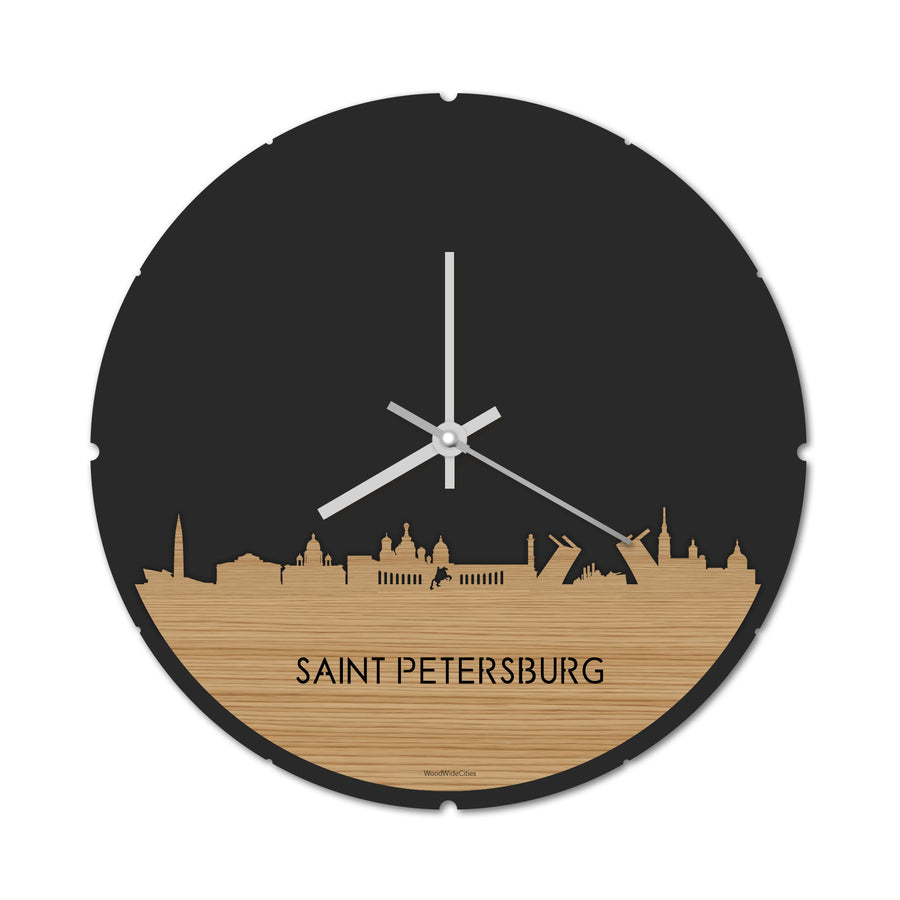Skyline Klok Rond Saint Petersburg Bamboe houten cadeau decoratie relatiegeschenk van WoodWideCities