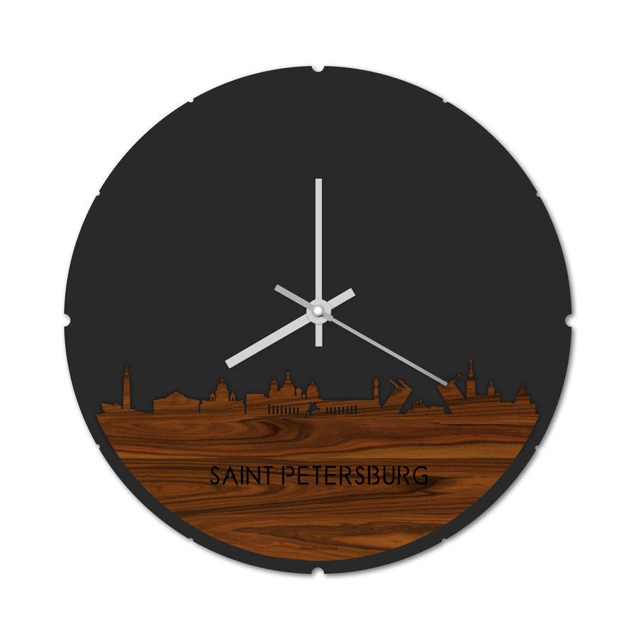Skyline Klok Rond Saint Petersburg Palissander houten cadeau decoratie relatiegeschenk van WoodWideCities